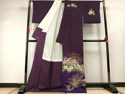 平和屋着物●螺鈿作家　藤本隆士　訪問着　扇面花文　暈し染め　金銀彩　さが美扱い　正絹　逸品　AABG4727fy
