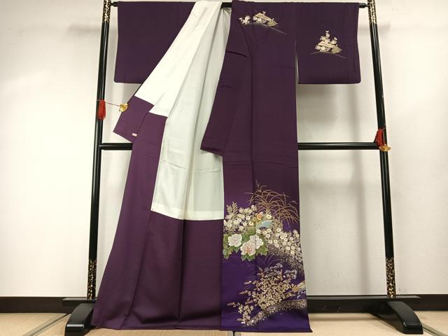 平和屋着物●螺鈿作家　藤本隆士　訪問着　扇面花文　暈し染め　金銀彩　さが美扱い　正絹　逸品　AABG4727fy