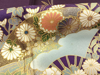 平和屋着物●螺鈿作家　藤本隆士　訪問着　扇面花文　暈し染め　金銀彩　さが美扱い　正絹　逸品　AABG4727fy