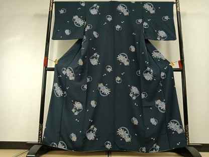 平和屋着物●上質な小紋　雪輪花文　金彩　正絹　逸品　AABG4732fy