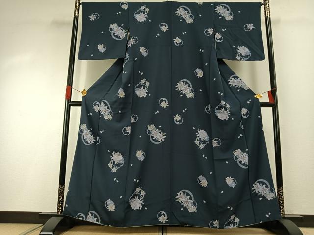 平和屋着物●上質な小紋　雪輪花文　金彩　正絹　逸品　AABG4732fy
