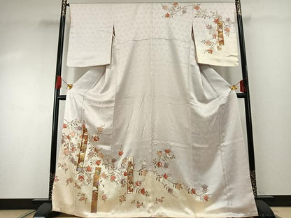 平和屋着物●訪問着　友禅　色紙枝花文　暈し染め　金彩　正絹　逸品　AABG4733fy