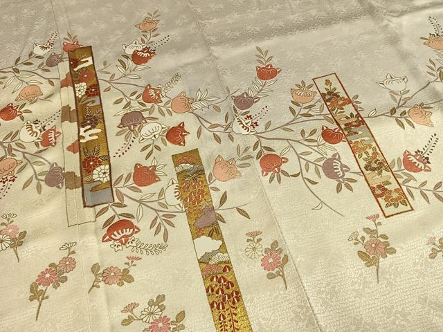 平和屋着物●訪問着　友禅　色紙枝花文　暈し染め　金彩　正絹　逸品　AABG4733fy