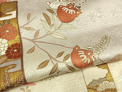 平和屋着物●訪問着　友禅　色紙枝花文　暈し染め　金彩　正絹　逸品　AABG4733fy