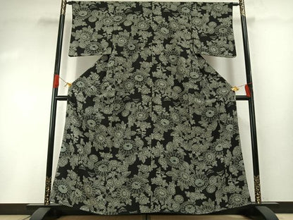 平和屋着物●上質な小紋　絞り　草花文　黒地　正絹　逸品　AABG4734fy
