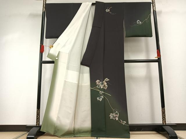 平和屋着物●訪問着　手描き　蔦の葉文　鈴乃屋扱い　正絹　逸品　AABG4736fy