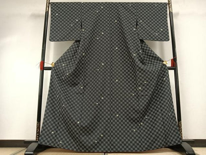 平和屋着物●小紋　兎　市松文様　洗える着物　AABG4738fy