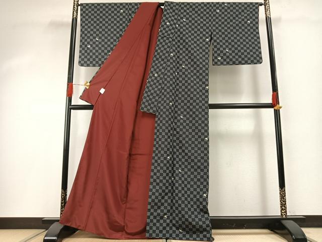 平和屋着物●小紋　兎　市松文様　洗える着物　AABG4738fy