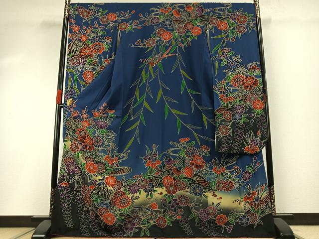 平和屋着物●豪華振袖　紅型　風景花文　暈し染め　正絹　逸品　AABG4740fy