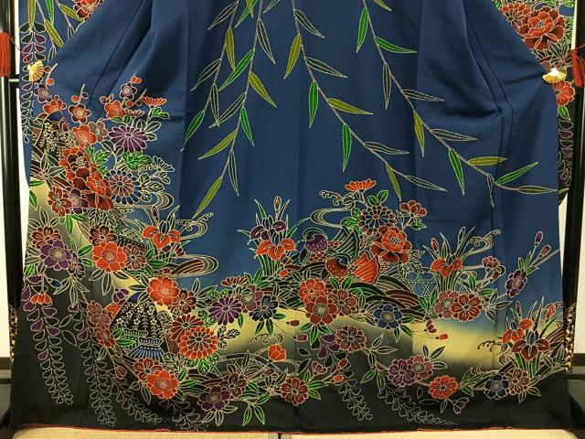 平和屋着物●豪華振袖　紅型　風景花文　暈し染め　正絹　逸品　AABG4740fy