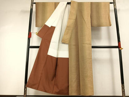 平和屋着物●伝統工芸士　七代目　吉澤与市　紬　変わり縞　正絹　逸品　AABG4741fy