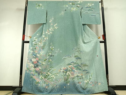 平和屋着物●訪問着　友禅　作家物　草花文　正絹　逸品　AABG4742fy