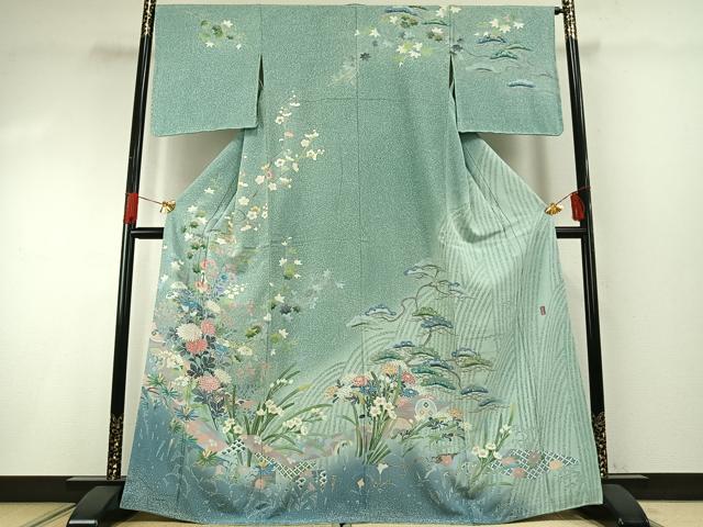 平和屋着物●訪問着　友禅　作家物　草花文　正絹　逸品　AABG4742fy
