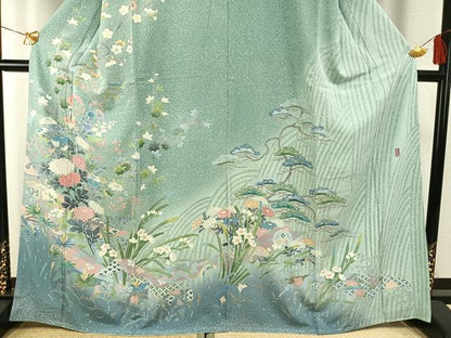 平和屋着物●訪問着　友禅　作家物　草花文　正絹　逸品　AABG4742fy