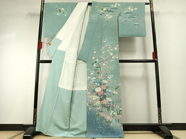 平和屋着物●訪問着　友禅　作家物　草花文　正絹　逸品　AABG4742fy