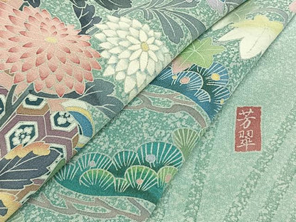 平和屋着物●訪問着　友禅　作家物　草花文　正絹　逸品　AABG4742fy