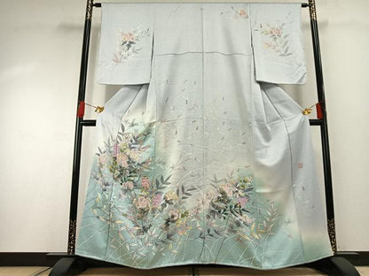 平和屋着物●訪問着　友禅　作家物　手描き　草花文　暈し染め　金銀彩　正絹　逸品　AABG4744fy