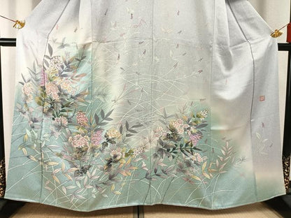 平和屋着物●訪問着　友禅　作家物　手描き　草花文　暈し染め　金銀彩　正絹　逸品　AABG4744fy