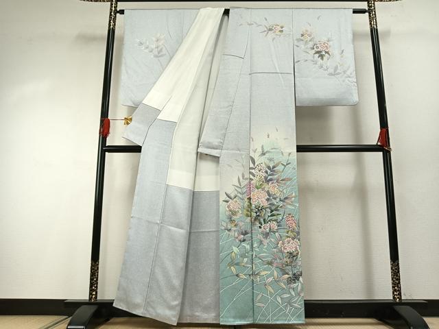 平和屋着物●訪問着　友禅　作家物　手描き　草花文　暈し染め　金銀彩　正絹　逸品　AABG4744fy