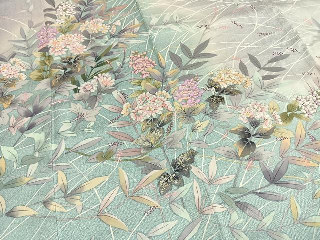 平和屋着物●訪問着　友禅　作家物　手描き　草花文　暈し染め　金銀彩　正絹　逸品　AABG4744fy