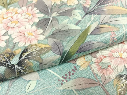 平和屋着物●訪問着　友禅　作家物　手描き　草花文　暈し染め　金銀彩　正絹　逸品　AABG4744fy