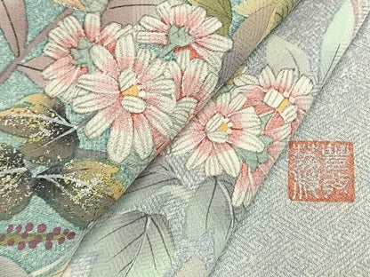 平和屋着物●訪問着　友禅　作家物　手描き　草花文　暈し染め　金銀彩　正絹　逸品　AABG4744fy