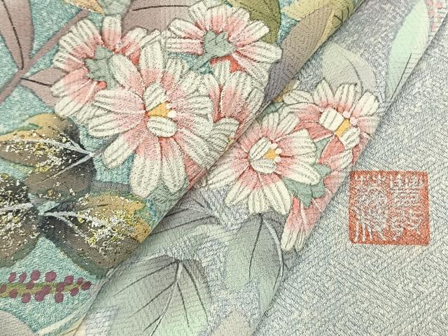 平和屋着物●訪問着　友禅　作家物　手描き　草花文　暈し染め　金銀彩　正絹　逸品　AABG4744fy