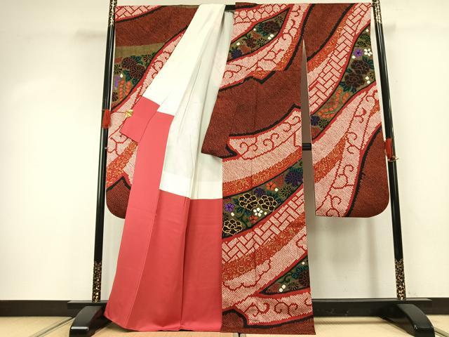 平和屋着物●豪華振袖　駒刺繍　絞り　草花文　金彩　正絹　逸品　AABG4745fy