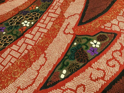 平和屋着物●豪華振袖　駒刺繍　絞り　草花文　金彩　正絹　逸品　AABG4745fy