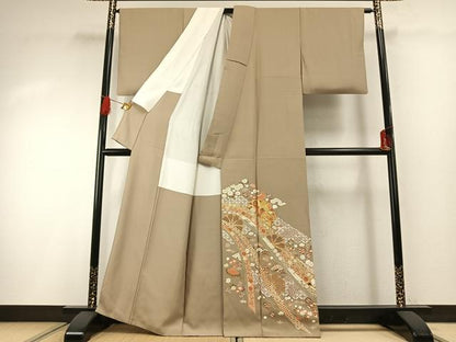 平和屋着物●豪華色留袖　友禅　駒刺繍　熨斗花文　金彩　正絹　逸品　AABG4746fy