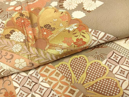 平和屋着物●豪華色留袖　友禅　駒刺繍　熨斗花文　金彩　正絹　逸品　AABG4746fy