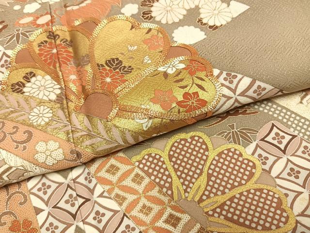 平和屋着物●豪華色留袖　友禅　駒刺繍　熨斗花文　金彩　正絹　逸品　AABG4746fy