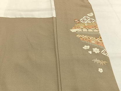 平和屋着物●豪華色留袖　友禅　駒刺繍　熨斗花文　金彩　正絹　逸品　AABG4746fy
