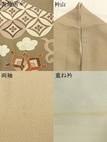 平和屋着物●豪華色留袖　友禅　駒刺繍　熨斗花文　金彩　正絹　逸品　AABG4746fy