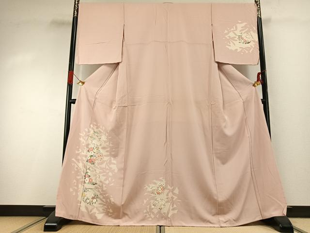 平和屋着物●訪問着　友禅　草花文　正絹　逸品　AABG4747fy