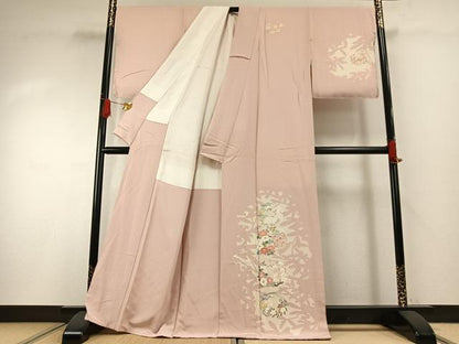 平和屋着物●訪問着　友禅　草花文　正絹　逸品　AABG4747fy