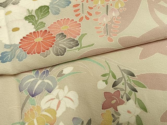 平和屋着物●訪問着　友禅　草花文　正絹　逸品　AABG4747fy