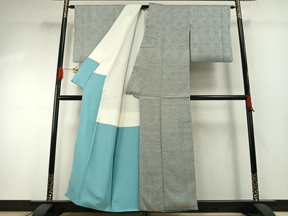平和屋着物●名門　藤娘きぬたや・総絞り(杢目絞り)　小紋　霞文　正絹　逸品　AABG4753fy
