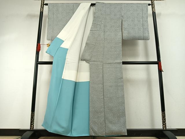 平和屋着物●名門　藤娘きぬたや・総絞り(杢目絞り)　小紋　霞文　正絹　逸品　AABG4753fy