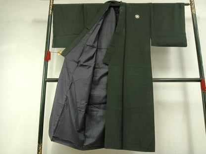 平和屋着物●男性　黒紋付　正絹　逸品　AABG4754fy