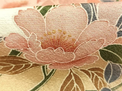 平和屋着物●訪問着　草花文　暈し染め　金銀彩　ロング丈　正絹　逸品　AABG4758fy