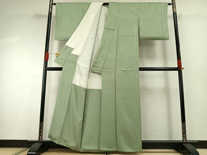 平和屋着物●上質な色無地　立波地紋　裏葉柳色　正絹　逸品　AABG4759fy