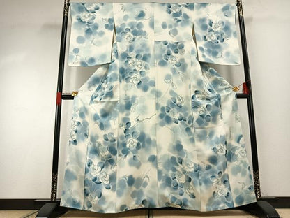 平和屋着物●染色作家　斉藤三才　小紋　手描き　薔薇　暈し染め　正絹　逸品　AABG4762fy