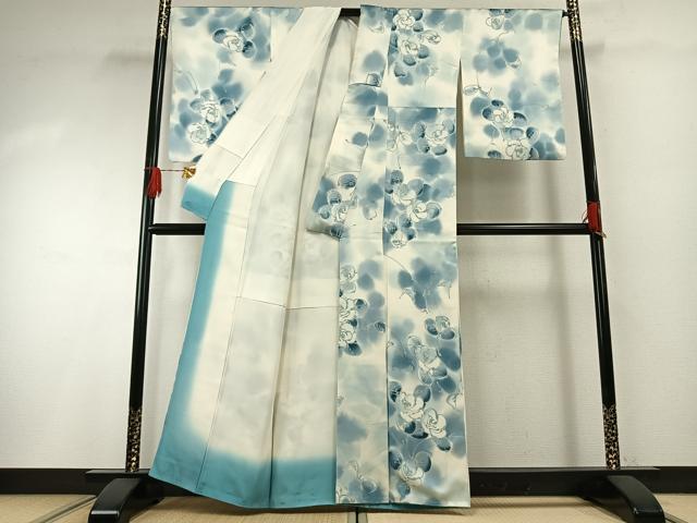 平和屋着物●染色作家　斉藤三才　小紋　手描き　薔薇　暈し染め　正絹　逸品　AABG4762fy