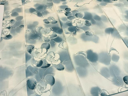 平和屋着物●染色作家　斉藤三才　小紋　手描き　薔薇　暈し染め　正絹　逸品　AABG4762fy