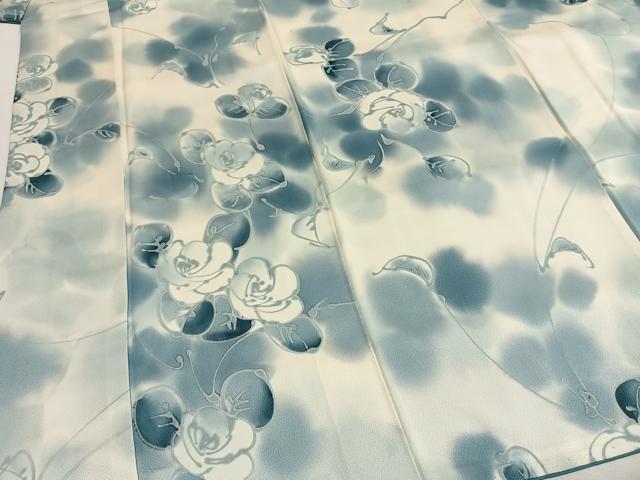 平和屋着物●染色作家　斉藤三才　小紋　手描き　薔薇　暈し染め　正絹　逸品　AABG4762fy