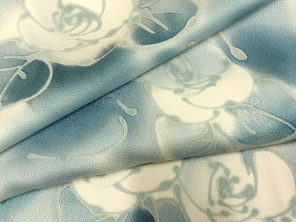平和屋着物●染色作家　斉藤三才　小紋　手描き　薔薇　暈し染め　正絹　逸品　AABG4762fy