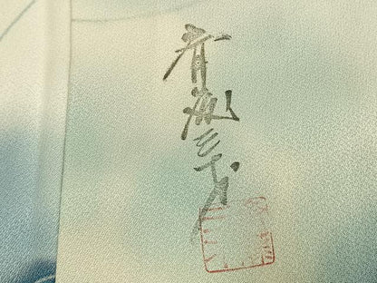 平和屋着物●染色作家　斉藤三才　小紋　手描き　薔薇　暈し染め　正絹　逸品　AABG4762fy