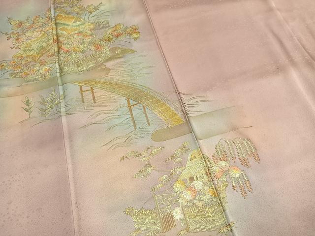 平和屋着物●金彩友禅　卓越技能者・名工・和田光正　訪問着　風景花文　暈し染め　金銀彩　正絹　逸品　AABG4764fy