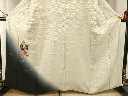 平和屋着物●訪問着　お召地　手描き　歌舞伎役者　暈し染め　金銀彩　正絹　逸品　AABG4766fy